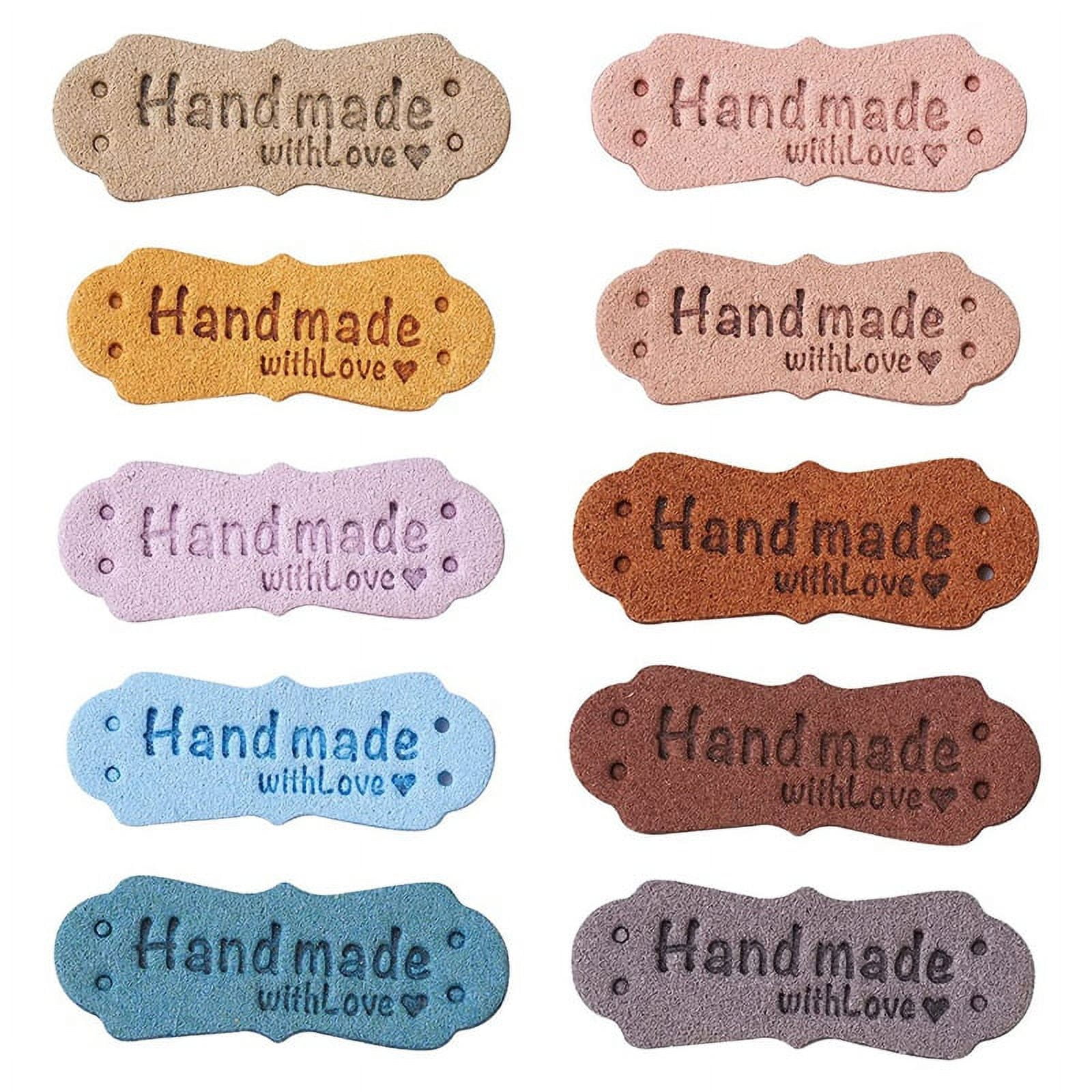 20pcs Handmade Labels Clothing Hand Made Embossed Tag PU Leather Tags  Labels with Holes,Handmade Tag DIY Hats Bags Sewing Tags(08)