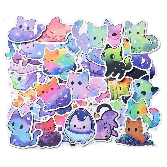 50Pcs PVC Waterproof Cat Stickers for Suitcase Skateboard Refrigerator Helmet Mobile Phone Shell Cat Shape 43~70x41~74x0.2mm