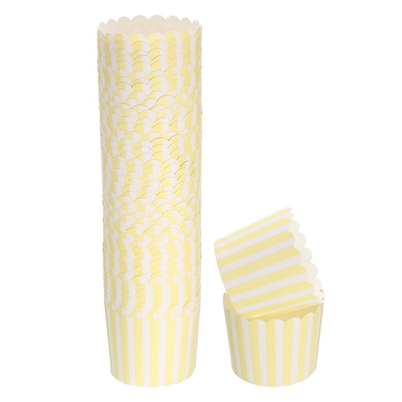 50Pcs Paper Baking Cups 6oz Bulk Cupcake Muffins Liners Cases Wrappers Pinstripe Yellow