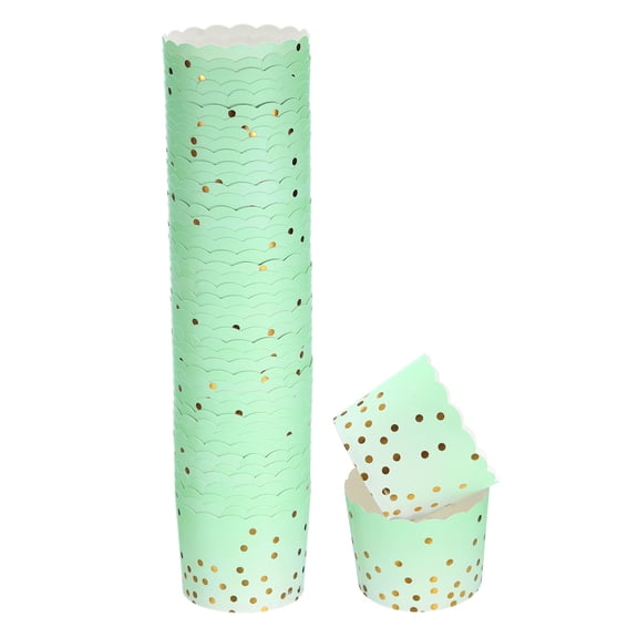 50Pcs Paper Baking Cups 6oz Cupcake Wrappers Scalloped Muffins Cases Liners Disposable Greaseproof Gradient Green