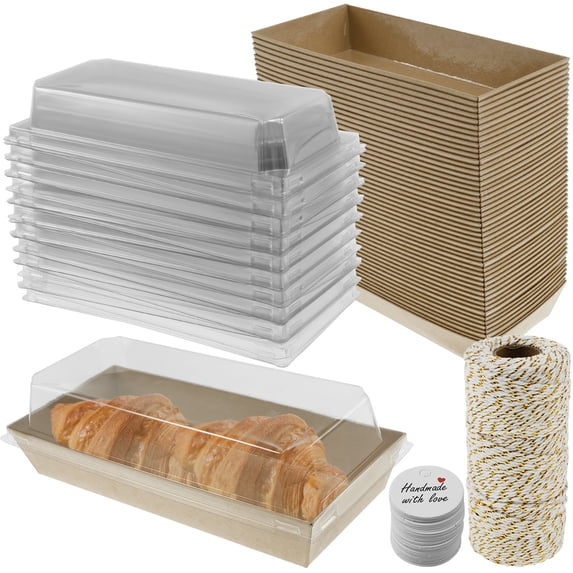 50Pcs Paper Dessert Boxes Set with Clear Lids Oil Proof Charcuterie Boxes Leak Proof Cake Storage Box for Sandwiches Cakes Pastries