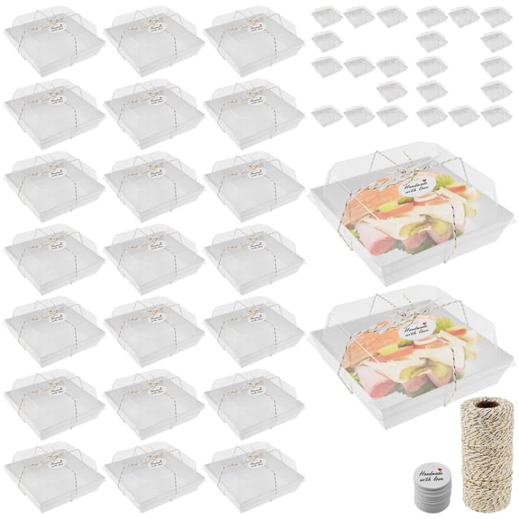 50Pcs Paper Dessert Boxes Set with Clear Lids Oil Proof Charcuterie Boxes Leak Proof Cake Storage Box for Sandwiches Cakes Pastries