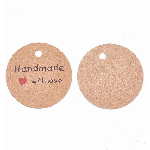 50Pcs Paper Price Tags Jewelry Display Kraft Price Label Word Handmade with Love Sandy Brown Blank Labels Round Hang Tags for Clothing Ring Necklace Earring Price Identify Label 1.77 Inch Diameter