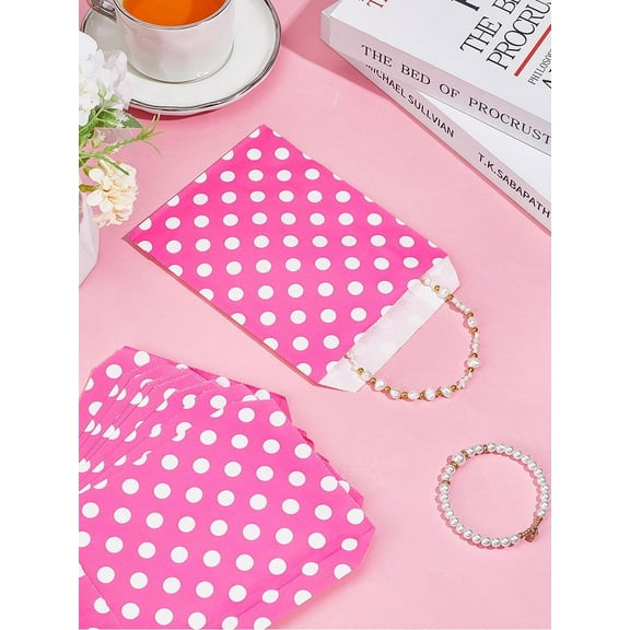 50Pcs Paper Storage Bags Rectangle with Polka Dot Pattern Paper Bags Magenta Lunch Pouches for Weddings Birthdays Retail LunchSandwiches 180x130mm for DIY