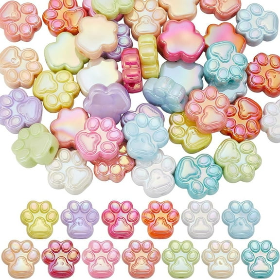 50Pcs Paw Bead Cat Paw Print Beads Bulk Acrylic Colorful Cute Pet Dog Puppy Bear Animal Footprint Loose Spacer Beads Charms for Jewelry Making DIY Bracelets Necklaces EarringsMixed Color