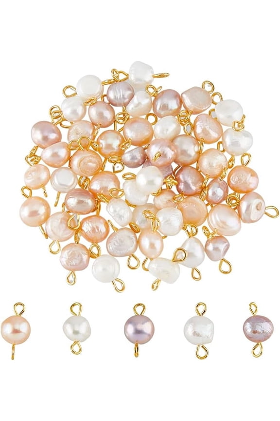 50Pcs Pearl Beaded Connector Charm Freshwater Pearls Dangles Charms with Loops Irregular Charms for DIY Jewelry for DIY