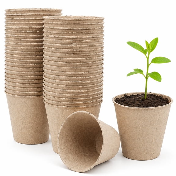 50Pcs Peat Pots for Seedlings 2.36 inch Biodegradable Seed Starter Pots Round Nursery Pot Garden Germination Nursery Pots for Vegetables Herbs and Flowers