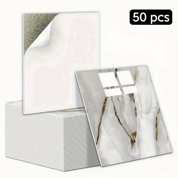 50Pcs Peel And Stick Marble Tile Sheets, Waterproof Self-Adhesive Wall Panels, 11.8"x11.8" Tile Sticker Suitable for Kitchen Backsplash Bathroom Living Room Accent Wall