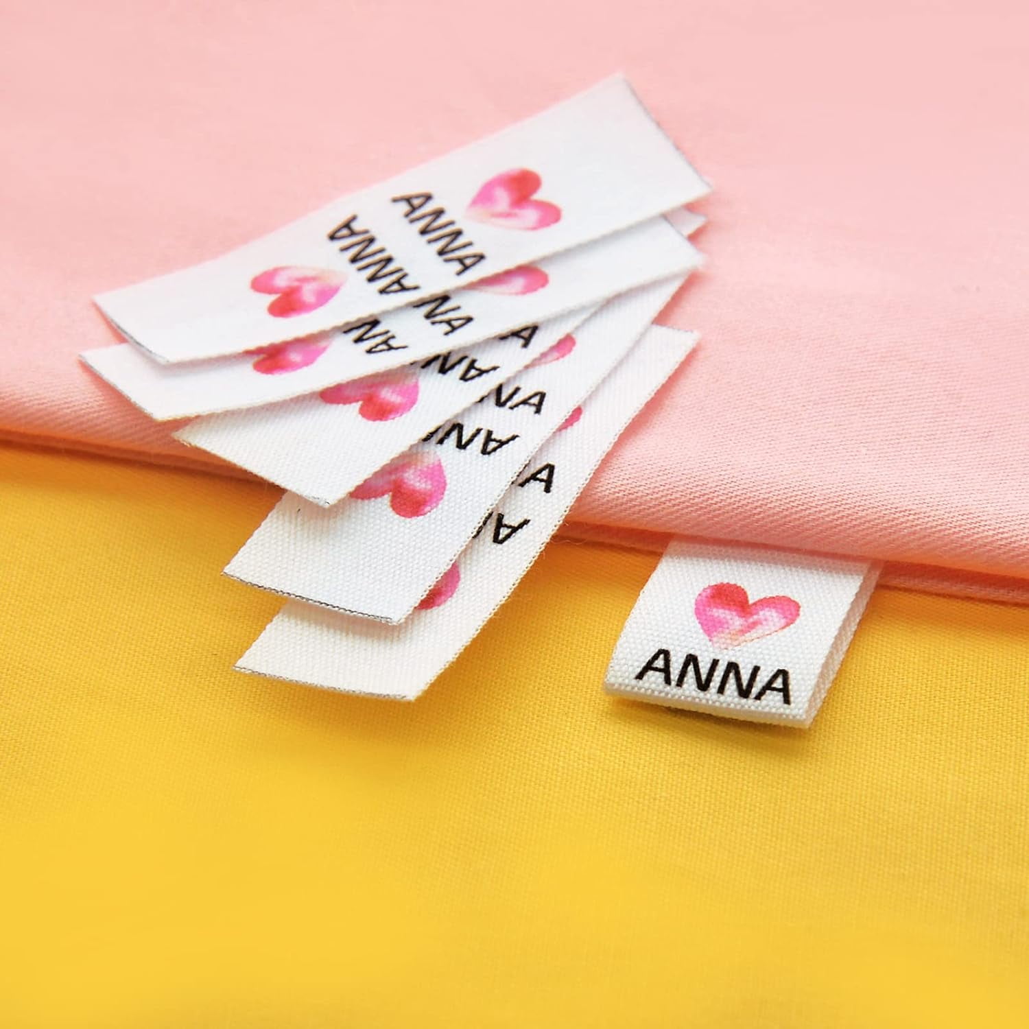 100 pcs custom Letters only satin woven clothing sewing labels / knitting personalized selling sew in fabric tags