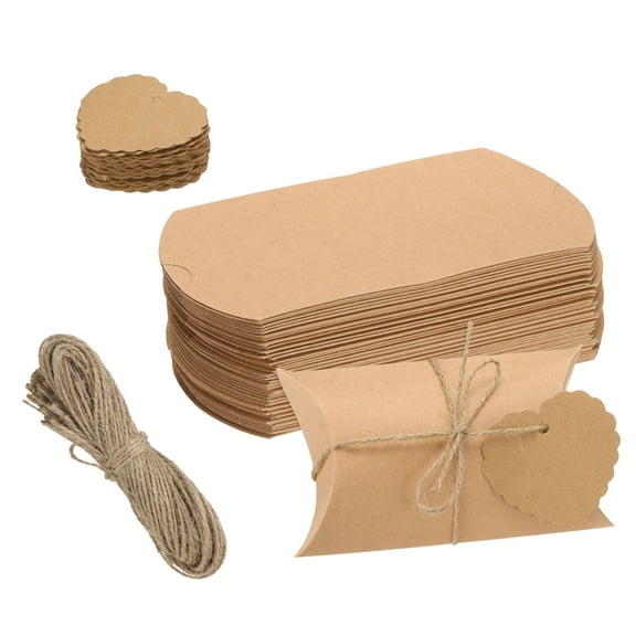 50Pcs Pillow Boxes 5.1 x 3.5 x 1 Inch Gift Boxes, Presents Paper Candy Favor Boxes, Brown