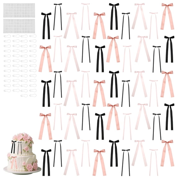 50Pcs Pink Bow Wall Decor, DIY Bow Photo Backdrop, with Pin and Adhesive Dot for Party Backdrop for Women Girls Birthday, Baby Shower, Bachelorette Wedding Party, Room Bedroom Decor