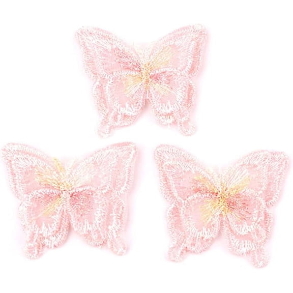 50Pcs Pink Butterfly Lace Patches Double Layers Embroidery Appliques Decorative Iron on Sew on Organza Butterflies Repair Patch Craft Supply