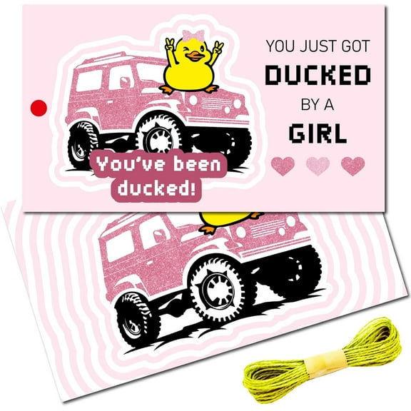 50Pcs Pink Duck Cards Ducking Cards Paper You Just Got Ducked by Female Greeting Tags with Hole 11 Yards Jute Twine for Yellow Rubber Ducks Jeep Cars DIY Decorations 3.4 x 2 Inch Pink DIY