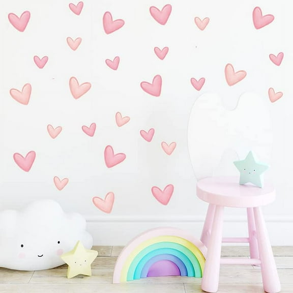 50Pcs Pink Heart Shape Wall Stickers Decor, Wall Decals Peel and Stick, Wall Stickers & Murals for Bedroom Living Room Girls Room Decoration Kids Room Baby Nursery Room, Pink
