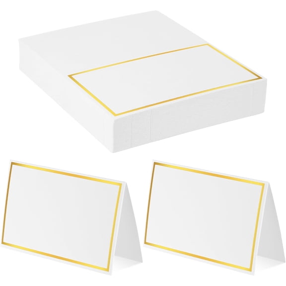 50Pcs Place Cards, Table Name Cards with Gold Foil, Place Card for Table Setting Food Labels for Party Buffet, Wedding Places Card Tent Carded for Dinner Parties,Events, Bridal Shower(White)