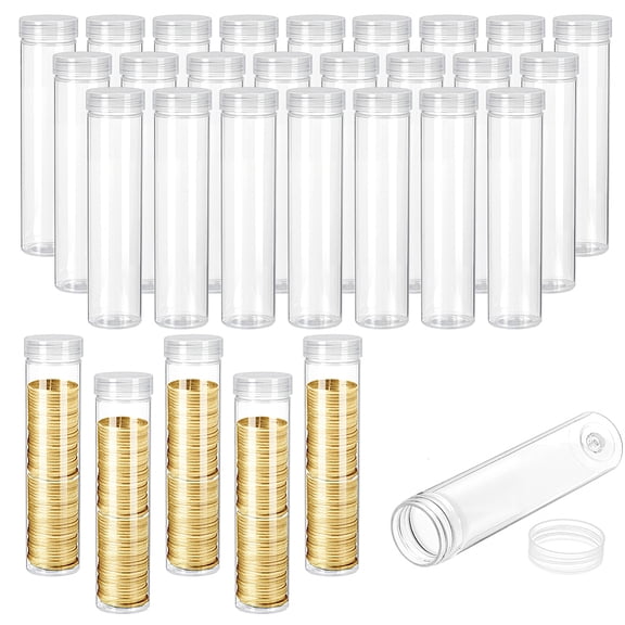 50Pcs Plastic Coin Storage Box Column Clear 13.6x3.25~3.35cm