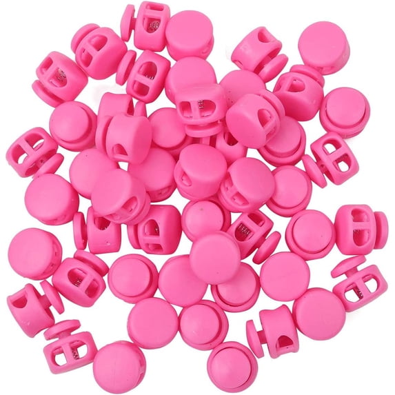 50Pcs Plastic Cord Locks Double Hole End Round Toggle Drawstring Stoppers for Camping Hiking Shoelace Sports Backpacks Pink One Size