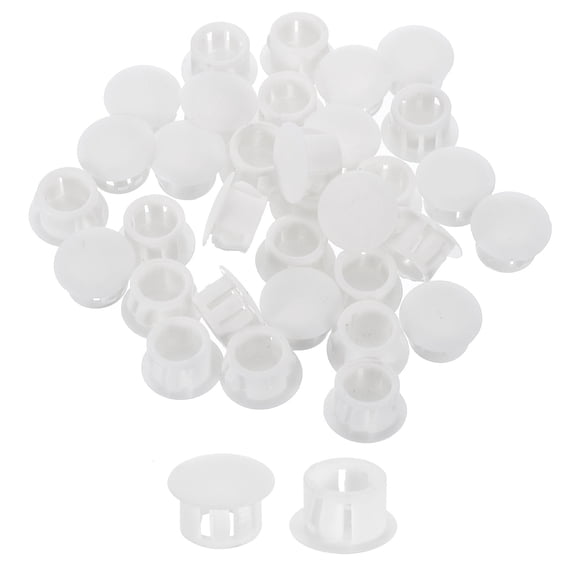 50Pcs Plastic Hole Plugs, 13mm(1/2") Flush Type Panel Plugs, Round Snap Knockout Locking Plugs for Furniture Insert End Caps Panels, White