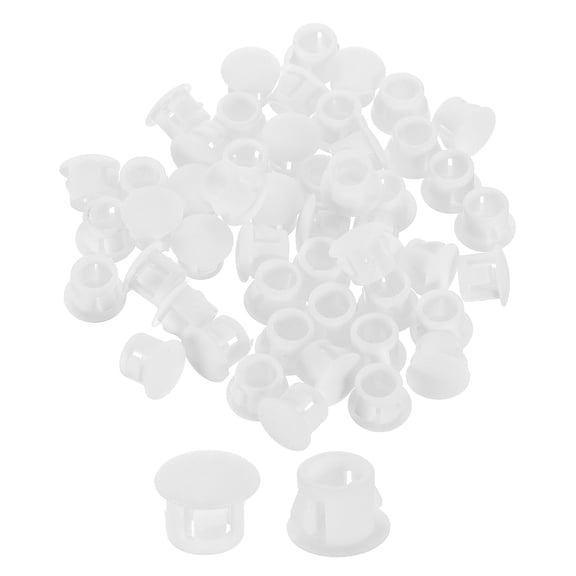 50Pcs Plastic Hole Plugs, 8mm(5/16") Flush Type Panel Plugs, Round Snap Knockout Locking Plugs for Furniture Insert End Caps Panels, White