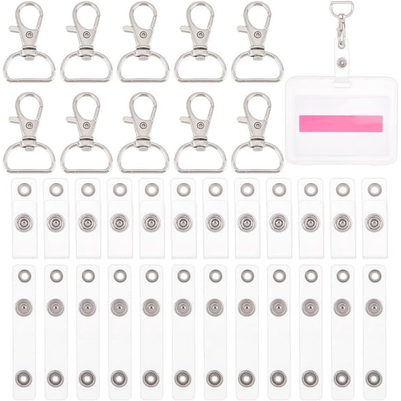 50Pcs Plastic Keychain Clips with 50Pcs Badge Holder Strap D Rings Swivel Lobster Clasps with Plastic Badge Holder Strap with Snap Eyelet Hole for DIY Crafts Key Chain Key Rings Metal Platinum