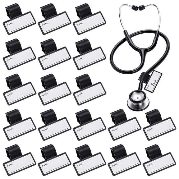 50Pcs Plastic Stethoscope ID Tag Name Tag Black 39x50.5x13mm Hole: 1.7mm