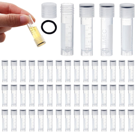 50Pcs Plastic Test Tubes Graduated Centrifuge Tube Leak Proof Freezing Cryovialwith Cap Clear 45.72x13.63mm Capacity: 1.8ml(0.06fl. oz)