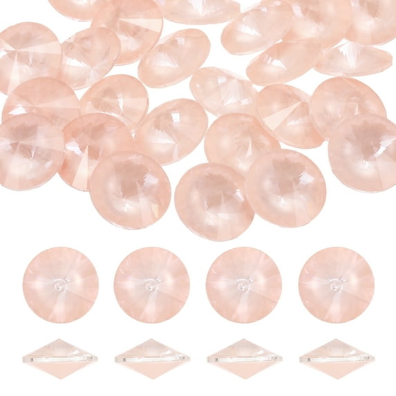 50Pcs Pointed Back Rhinestones, 10mm Round Faceted Crystal Rivoli Rhinestone, Milky Pink