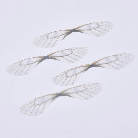 50Pcs Polyester Fabric Wings Crafts Decoration for DIY Jewelry Crafts Earring Necklace Hair Clip Decoration Dragonfly Wing Floral White 87x19mm Floral White