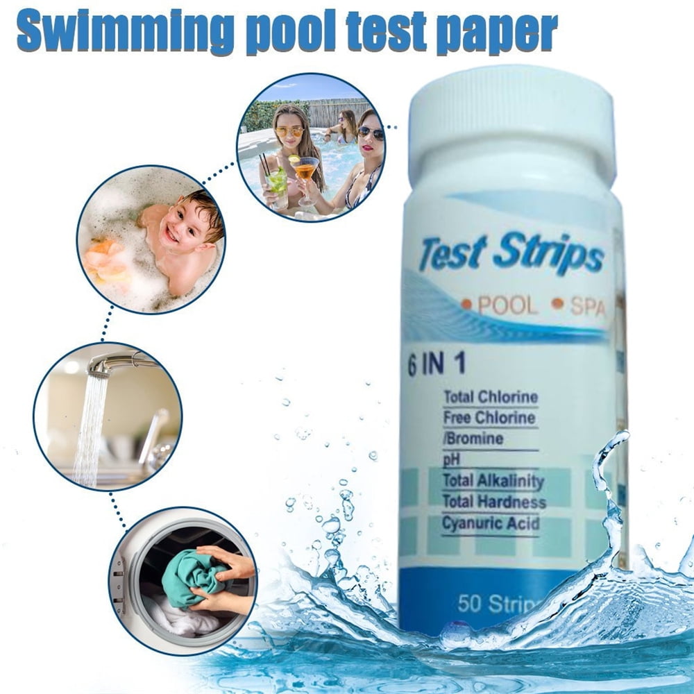 50Pcs Pool Care 6Way Test Strips for Swimming Pools for Total Chlorine