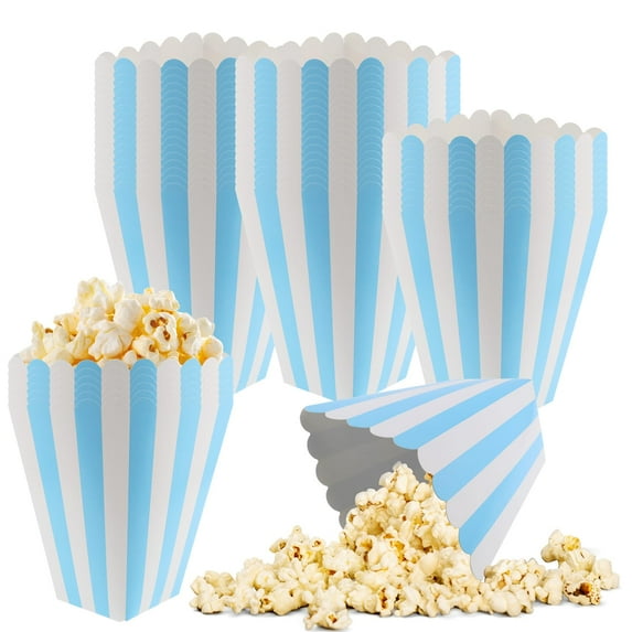 50Pcs Popcorn Boxes Blue White Striped Mini Paper Popcorn Box Cardboard Popcorn Container for Party Disposable Snack Candy Popcorn Bags Popcorn Holder for Movie Nights Birthday Wedding