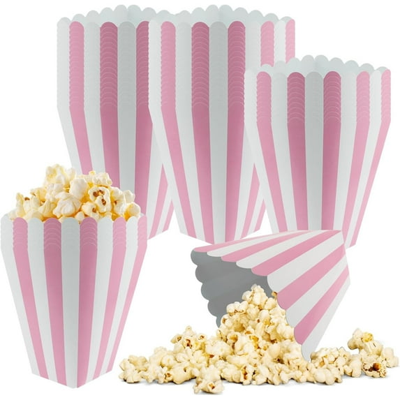 50Pcs Popcorn Boxes, Green White Stripe Pattern Decorative Dinnerware for Movie Decorations Cardboard Container for Party Disposable Snack Bags