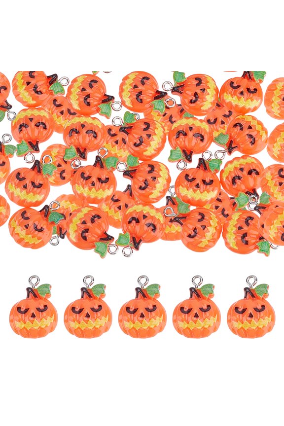 50Pcs Pumpkin Resin Dangle Charms Bulk Theme Pumpkin Resin Pendants DIY Mini Pumpkins Charm Pendant Fall Theme Fruit Charms DIY