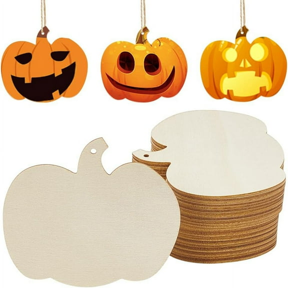 50Pcs Pumpkins Blank Wood Discs Pumpkins Wood Circles Hanging Ornaments for Thanksgiving DIY Crafts Unfinished Wooden Pumpkins Pendant Decorations for Home Crafts Hanging Decorations Antique White