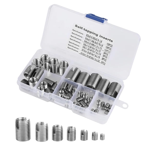 50Pcs Quick Thread Insert with Storage Case, M3 Self Tapping Thread Insert, Stainless Steel Inner Thread Self Tapping Thread Inserts Set, Thread Reinforce Repair Tool