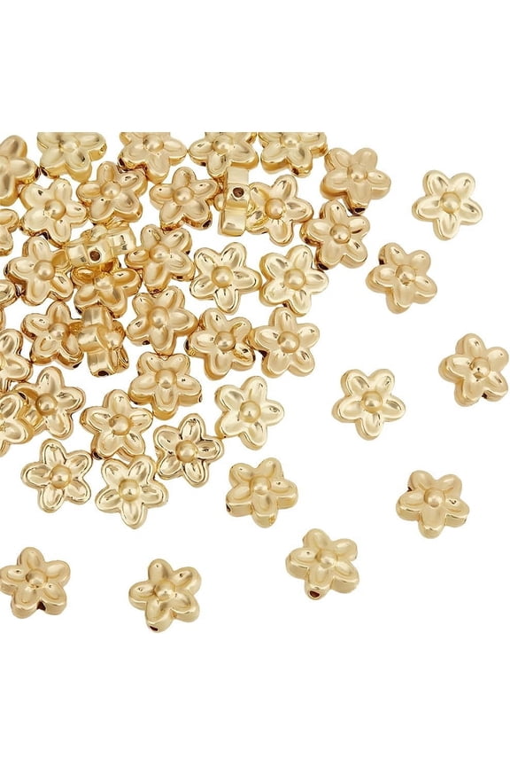 50Pcs Rack Plating Brass Beads Long-Lasting Plated Lead Free Cadmium Free Flower Real 18K Gold Plated 9.5x9.5x5mm Hole: 1.2mm diy