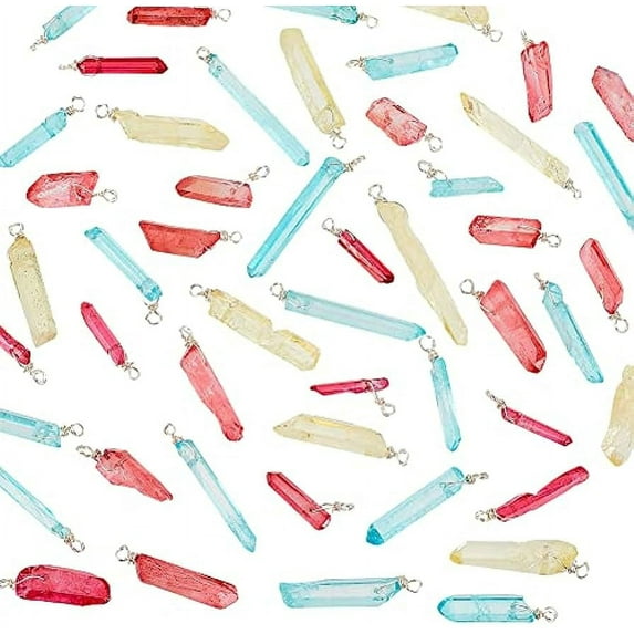 50Pcs Raw Quartz Crystal Pendant Dyed Colorful Quartz Charms Chip Charms Raw Irregular Quartz Pendant Colorful