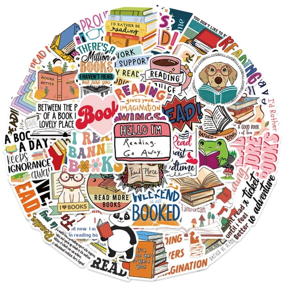 50Pcs Reading Book Theme Stickers for Water Bottle Car DIY, Game Cartoon Character Decals for Laptop Phone, Waterproof Vinyl Stickers for Scrapbook Journal