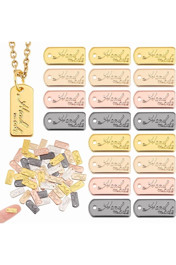 50Pcs Rectangle Handmade Stamping Tag Pendant 5 Colors Alloy Stamping Tag Charms Bars Personalized Dog Tags Name Labels for DIY Making