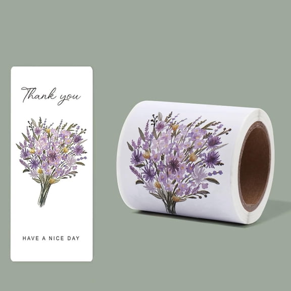 50Pcs Rectangle Labels with Flower Thank You Decals Paper Self-Adhesive Stickers for Craft Photo Album Picture Diary Scrapbook Gift Decoration Lilac 63.5x58mm DIY Making