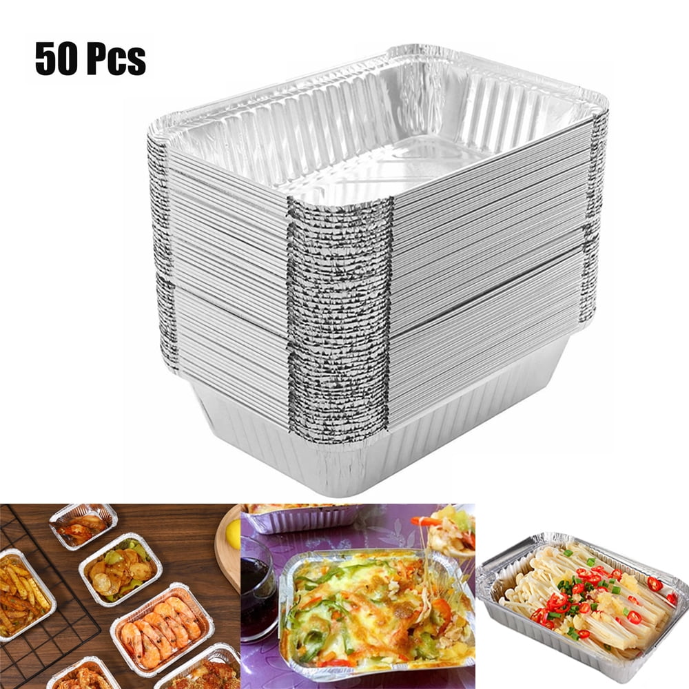 50Pcs Rectangular Foil Pans, Disposable Foil Pie Tins, Baking Foil Pans
