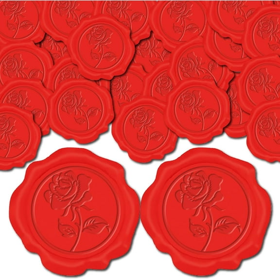 50Pcs Red Wax Seal Stickers Rose with Leaves Vintage Wedding Invitations Envelope Sealing Label Self Adhesive for Valentine's Day Christmas Wrapping Birthday Gift Greeting Cards Making Mixed Color