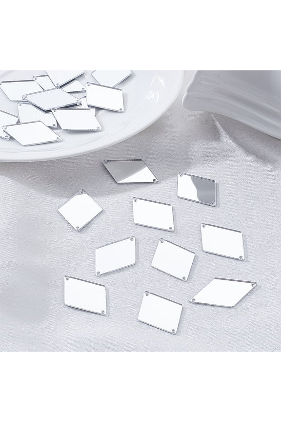 50Pcs Rhombus Acrylic Charms Mirror Sew on Garments Accessories 2-Hole Links DIY Mirrored DIY