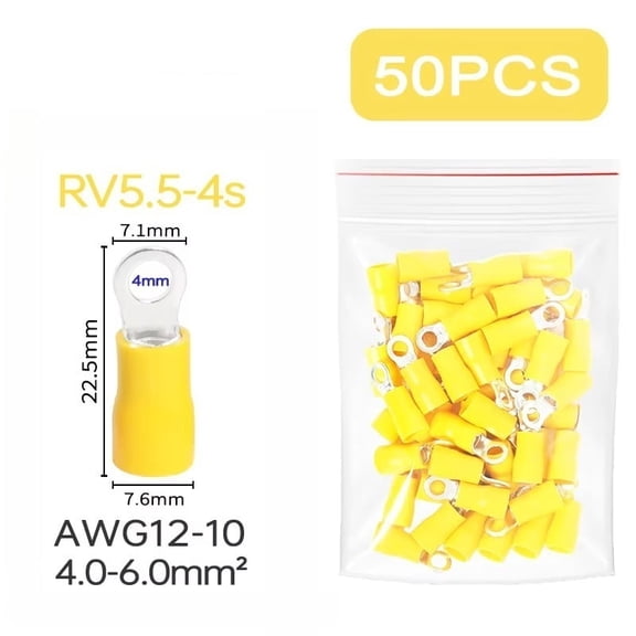 50Pcs Ring Terminal Wire Connectors M4/M5/M6 Insulated Sleeve Ears Quick Connectors Cable Connection Screws