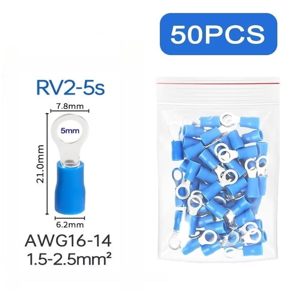 50Pcs Ring Terminal Wire Connectors M4/M5/M6 Insulated Sleeve Ears Quick Connectors Cable Connection Screws