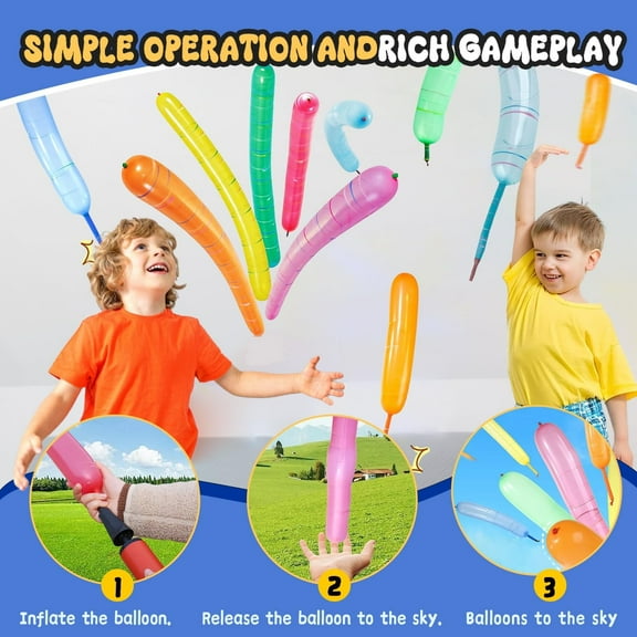 50Pcs Rocket Balloons with Pump, 40-Inch Whistling Flying Party Balloons, Assorted Colors, Outdoor K-ids Toys, for Parties Birthday Festival Party Decoration