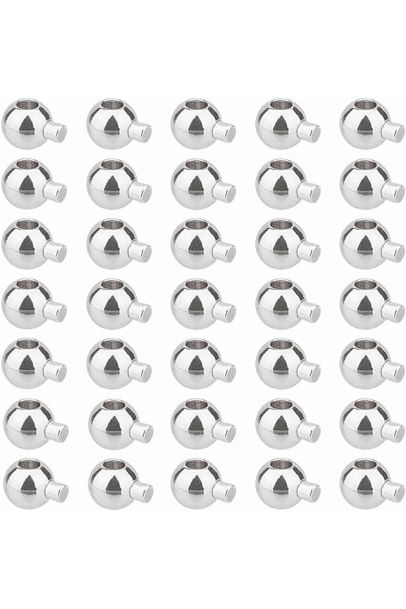 50Pcs Round Crimp Beads 3mm Brass Stopper Bead Crimp Metal Cord End Beads Silver Beading Findings for Bracelet Necklace Jewelry Making Accessories Hole: 0.9mm