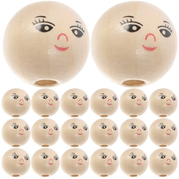 50Pcs Round Wooden Smile Face Beads Wood Loose Beads Round Spacer Beads with Hole