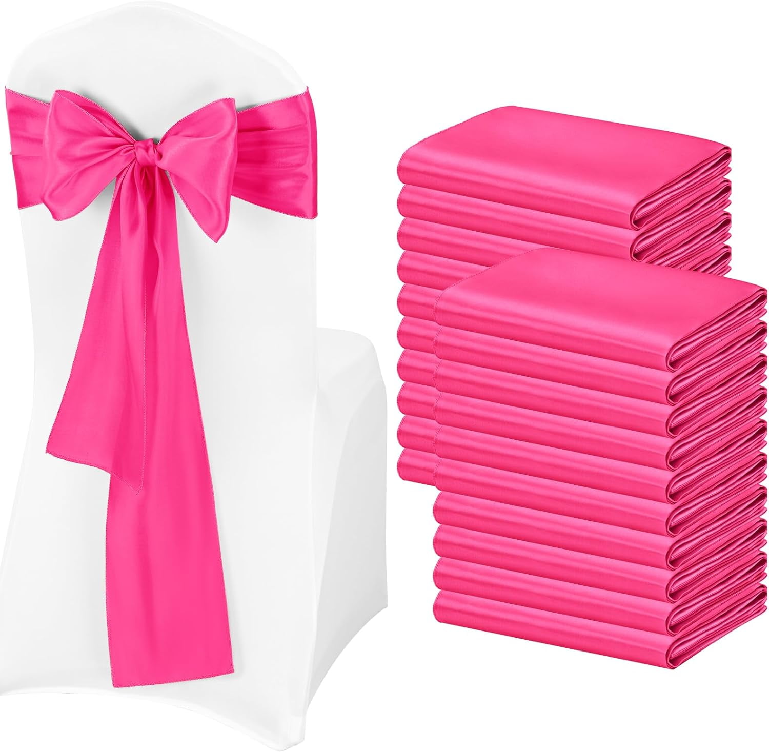 50Pcs Satin Chair Sashes Ties, Hot Pink Satin Chair Sashes Bows Chair ...