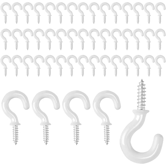 50Pcs Screw in Hooks, 1/2 Inch Small Metal Cup Hooks, Heavy Duty Screw-in Hooks for Hanging Plants, Kitchen Utensils, Ceiling and Wood, White Cup Hooks, Mug Hooks, Ceiling Hooks, White Screw Hooks