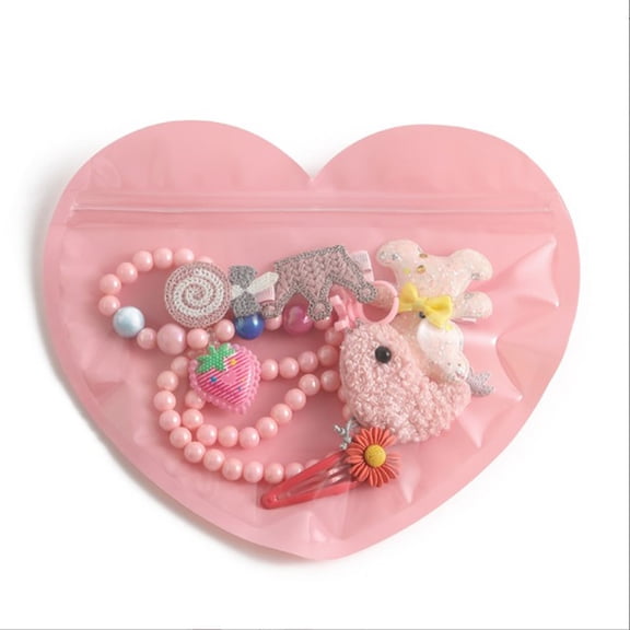 50Pcs Sealing Jewelry Pouches Heart Shape Bag Jewelry Zipper Lock Pouch Convenient Cookie Packaging Bag